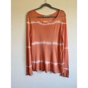 Boston Proper Women's Orange Tie Dye Long Sleeve Knit Shirt Medium